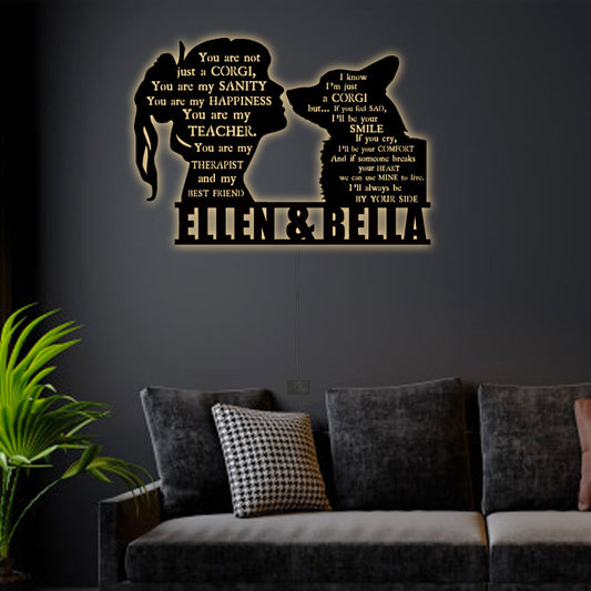 12"x12" Girl And Her Corgi Personalized - Led Light Metal - Owls Matrix LTD
