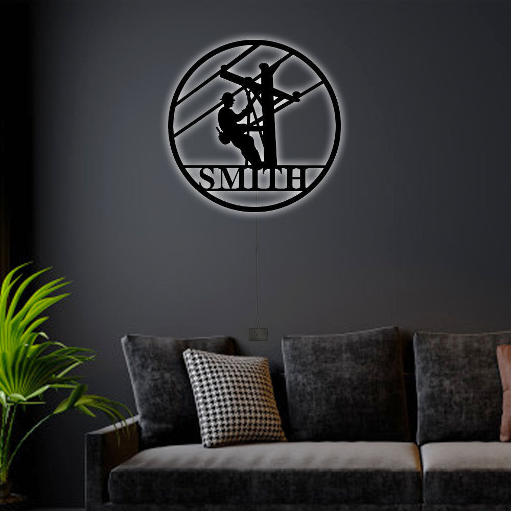 12"x12" Lineman Personalized - Led Light Metal - Owls Matrix LTD