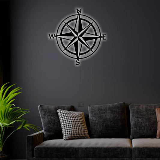 12"x12" Nautical Compass So Simple - Led Light Metal - Owls Matrix LTD