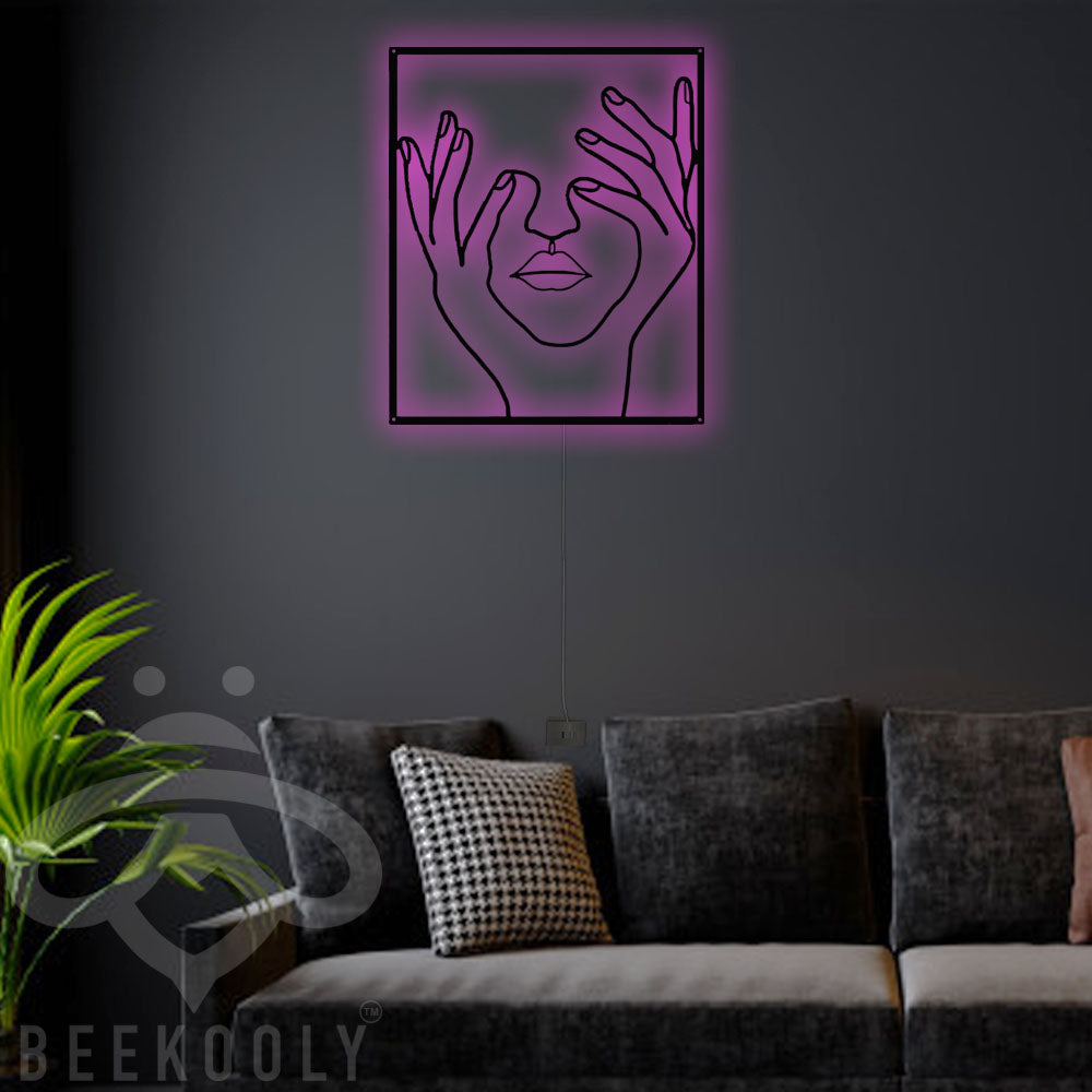 12"x12" Abstract Face Line - Led Light Metal - Owls Matrix LTD