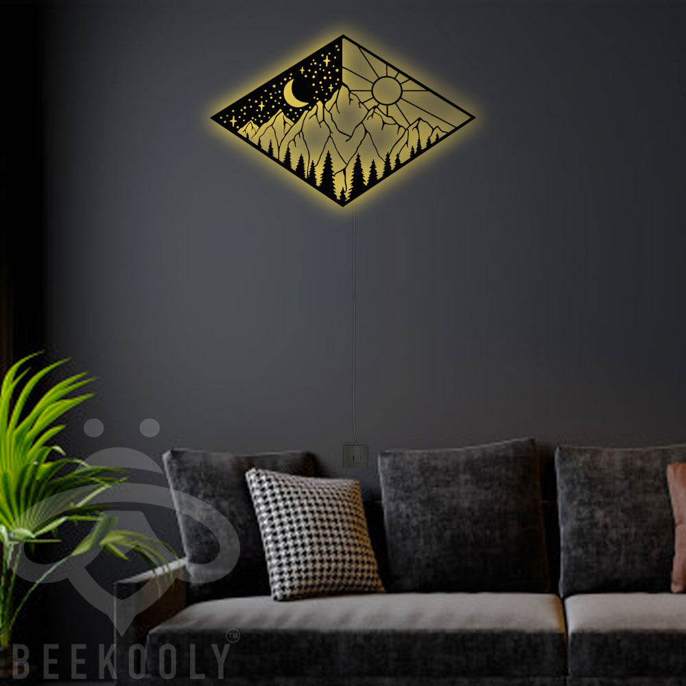 Sun And Moon Nice Style - Led Light Metal - Owls Matrix LTD