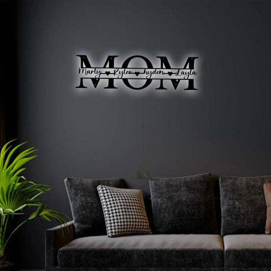 12"x12" Personalized Mom - Led Light Metal - Owls Matrix LTD