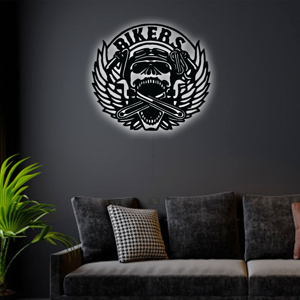 Skull Bikers Badge Style - Led Light Metal - Owls Matrix LTD
