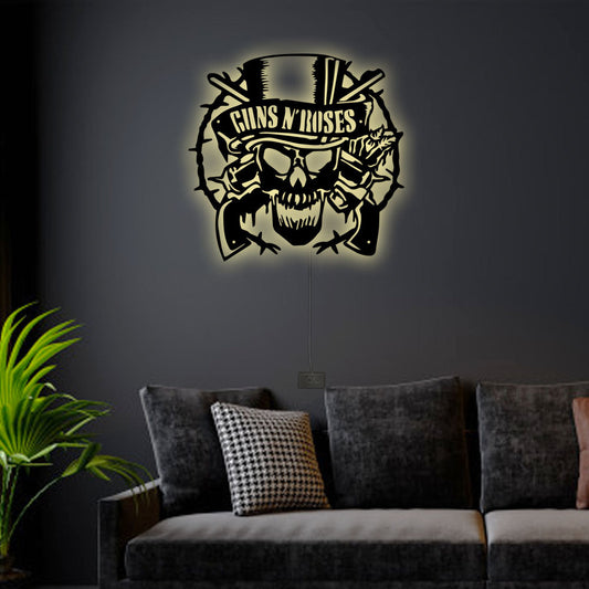 12"x12" Skull Guns N' Roses - Led Light Metal - Owls Matrix LTD