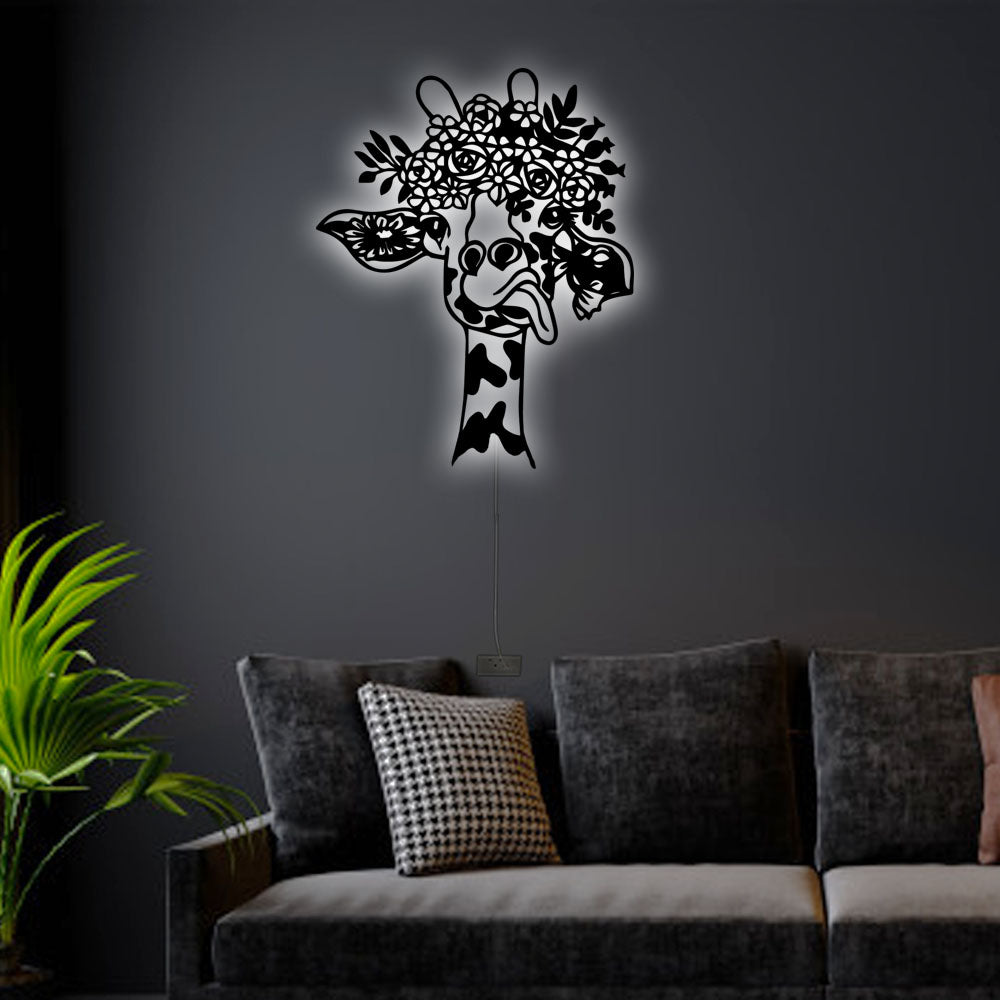 12"x12" Giraffe Flower - Led Light Metal - Owls Matrix LTD