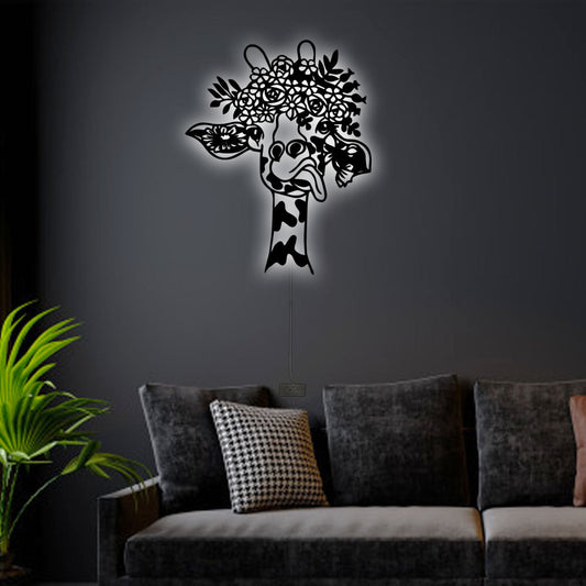 12"x12" Giraffe Flower - Led Light Metal - Owls Matrix LTD