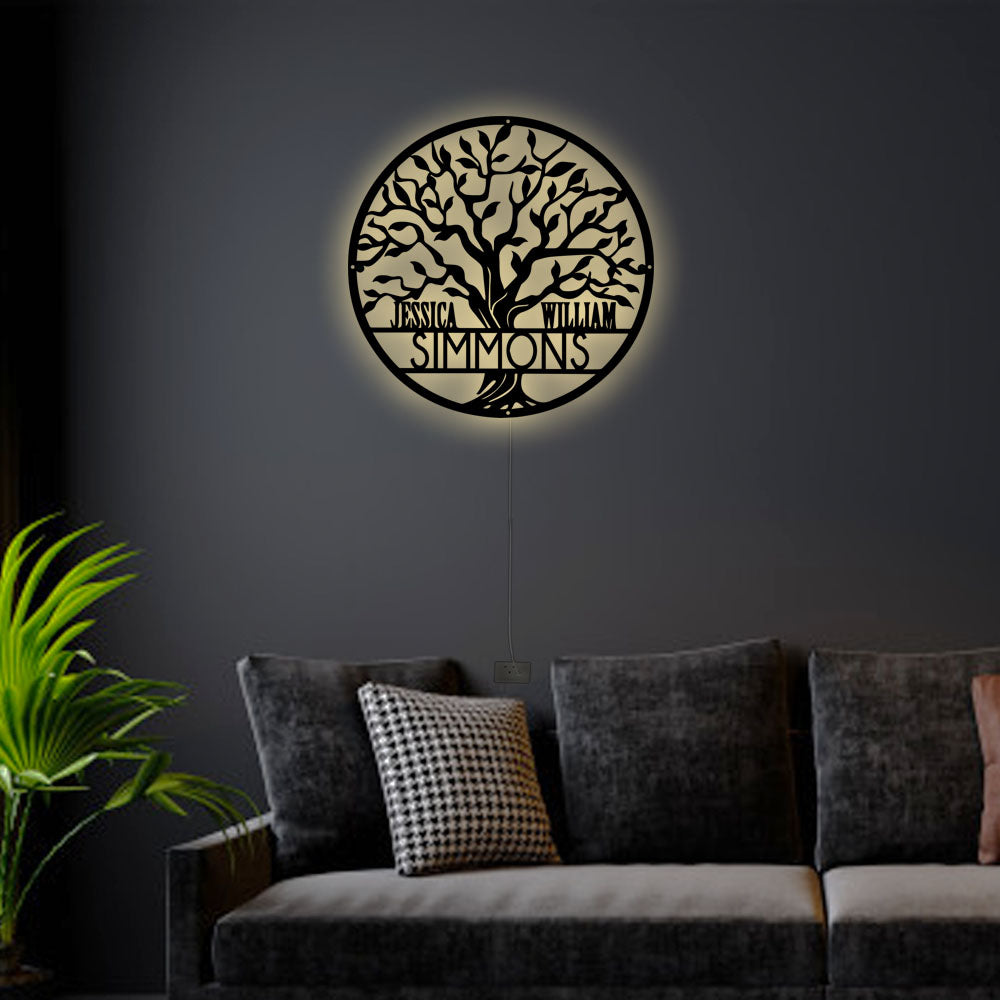 12"x12" Tree of Life Personalized - Led Light Metal - Owls Matrix LTD