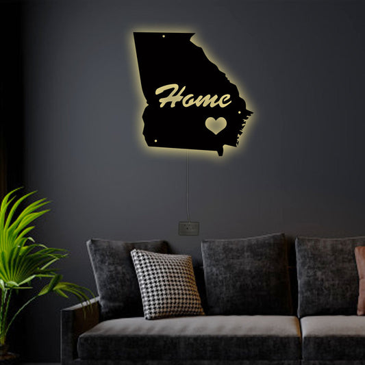 12"x12" Georgia My Love Home - Led Light Metal - Owls Matrix LTD