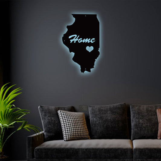 12"x12" Illinois The Place I Love - Led Light Metal - Owls Matrix LTD