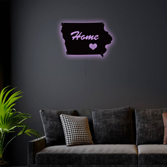 12"x12" Iowa Home Is My Life - Led Light Metal - Owls Matrix LTD