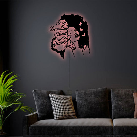 12"x12" Powerful Woman Sexy Beatiful Strong - Led Light Metal - Owls Matrix LTD