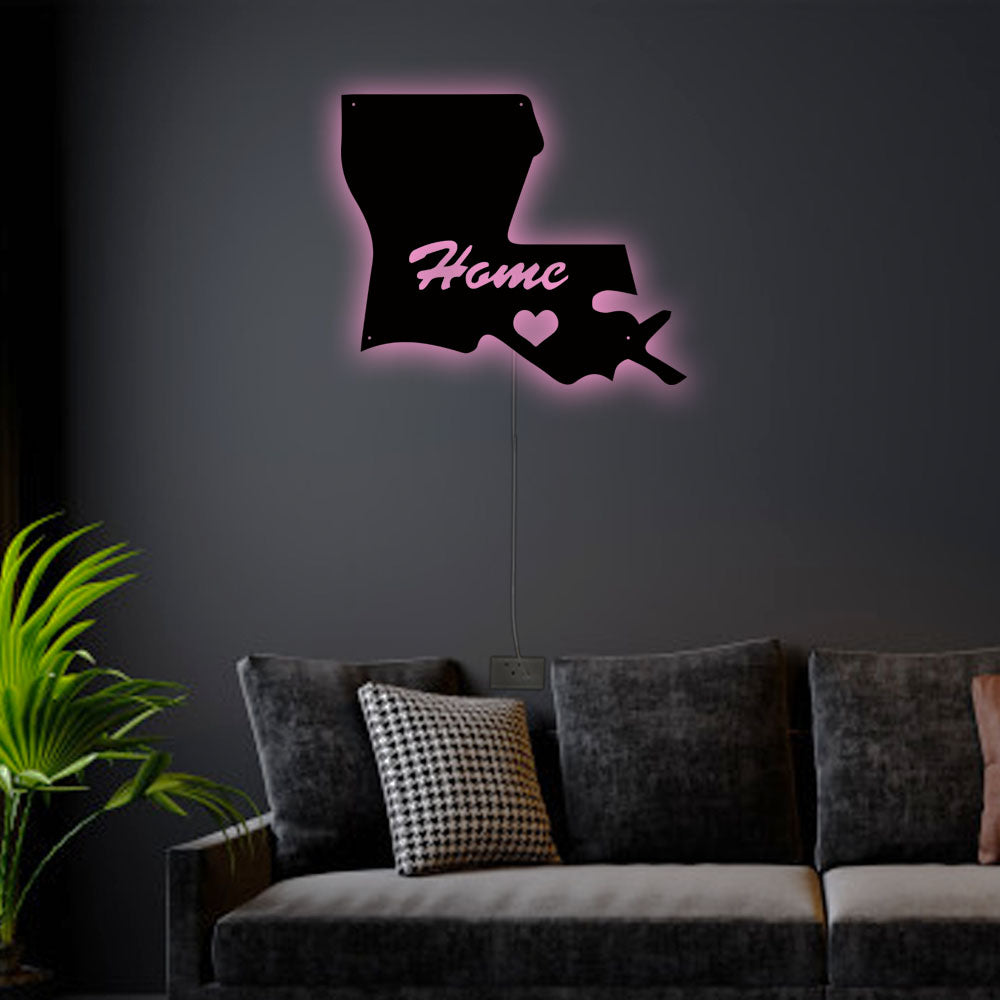 12"x12" Louisiana Where My Home Is - Led Light Metal - Owls Matrix LTD