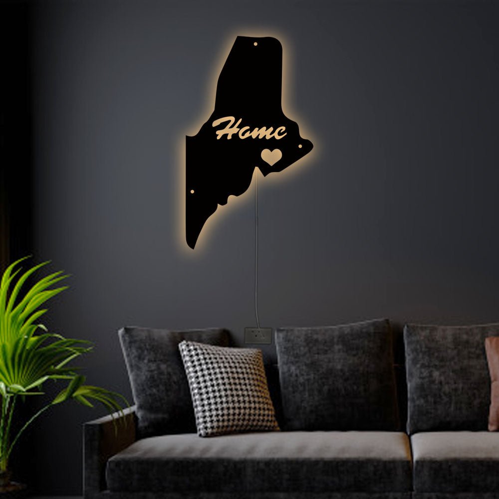 12"x12" Maine Love My Hometown - Led Light Metal - Owls Matrix LTD