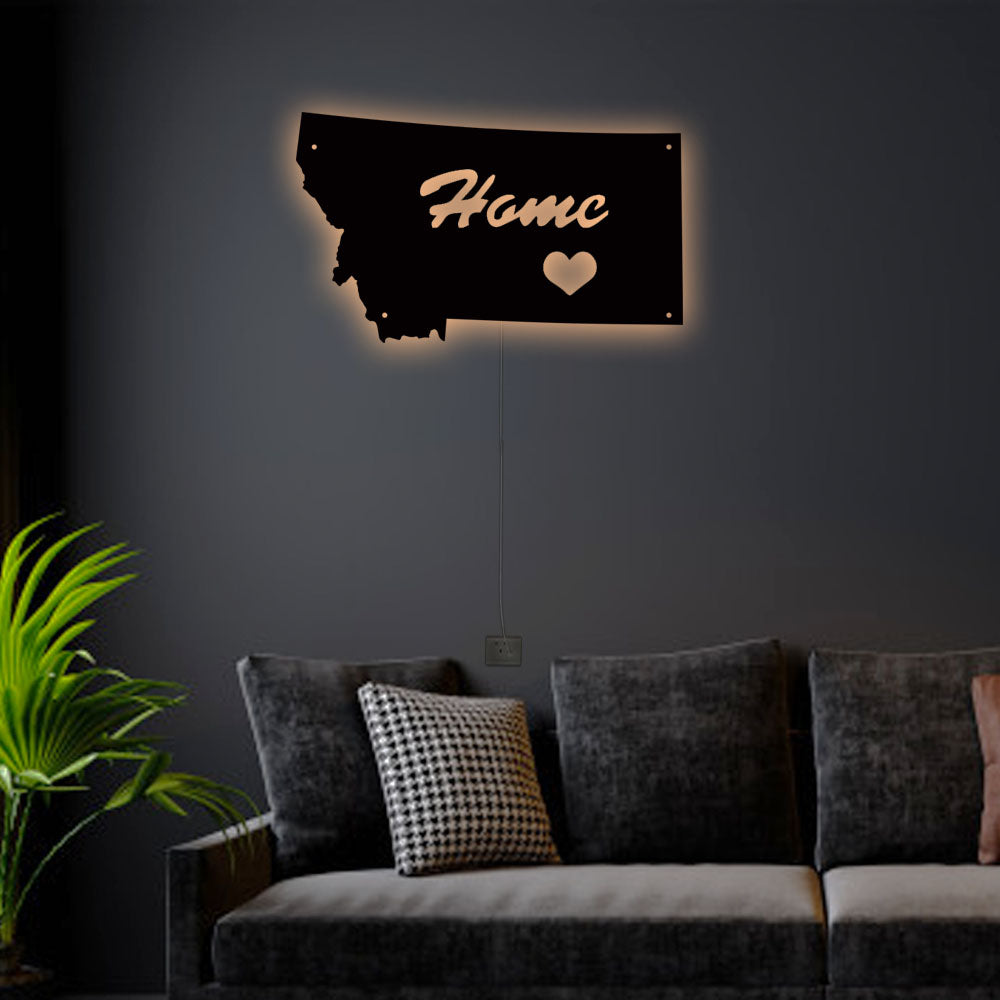 12"x12" Montana Is My Home - Led Light Metal - Owls Matrix LTD