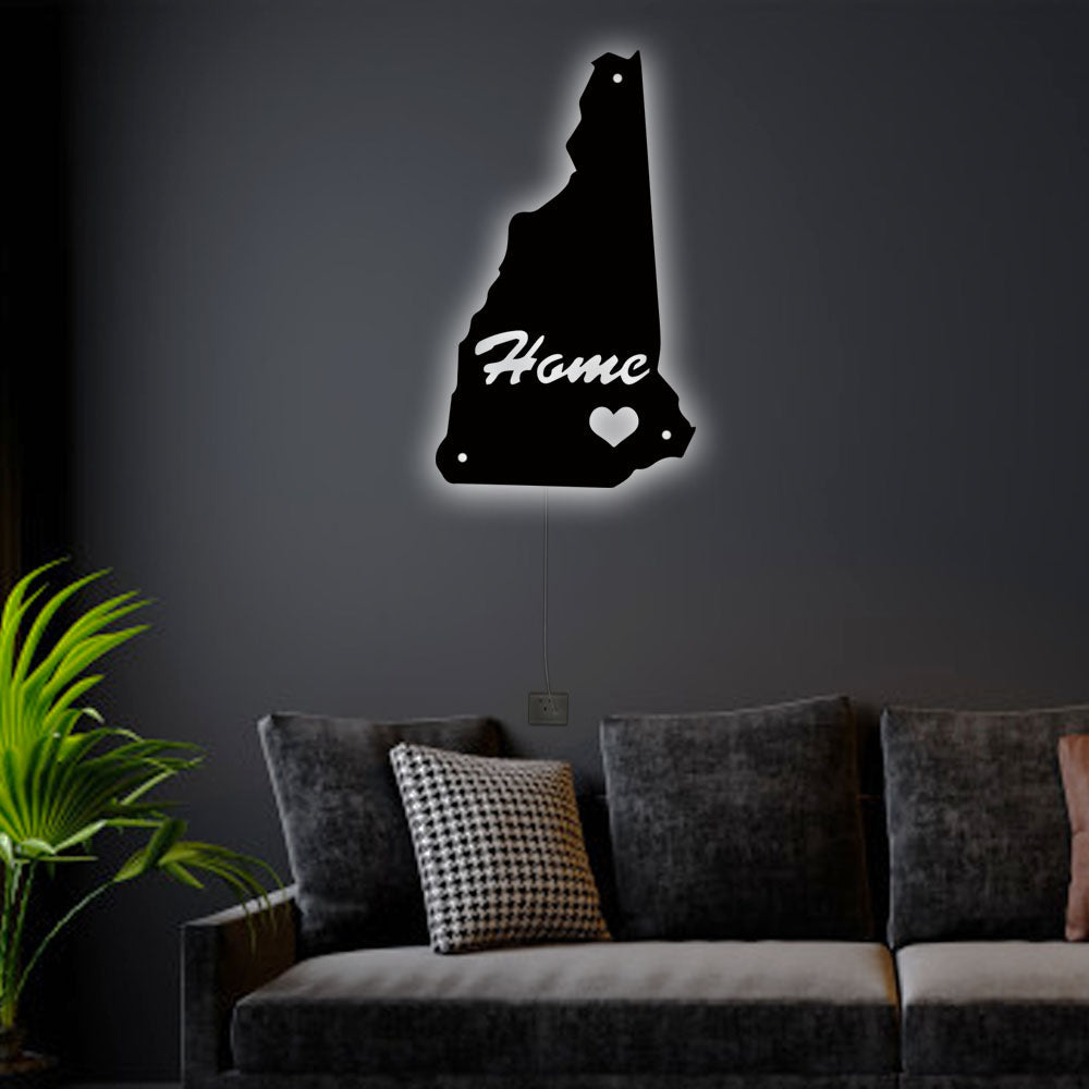 12"x12" New Hampshire Home Is Best - Led Light Metal - Owls Matrix LTD