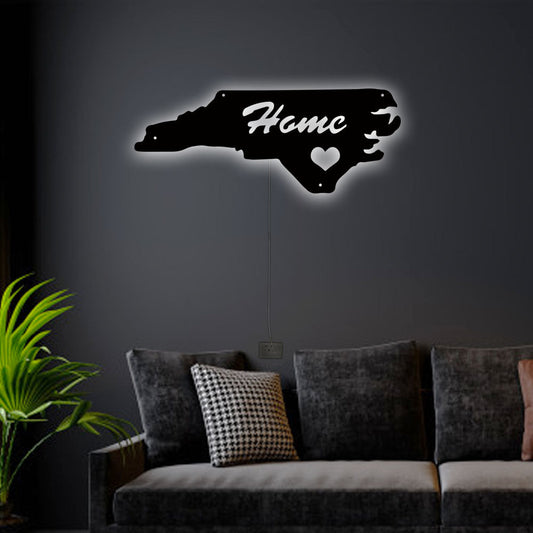 12"x12" North Carolina Home Is My Love - Led Light Metal - Owls Matrix LTD