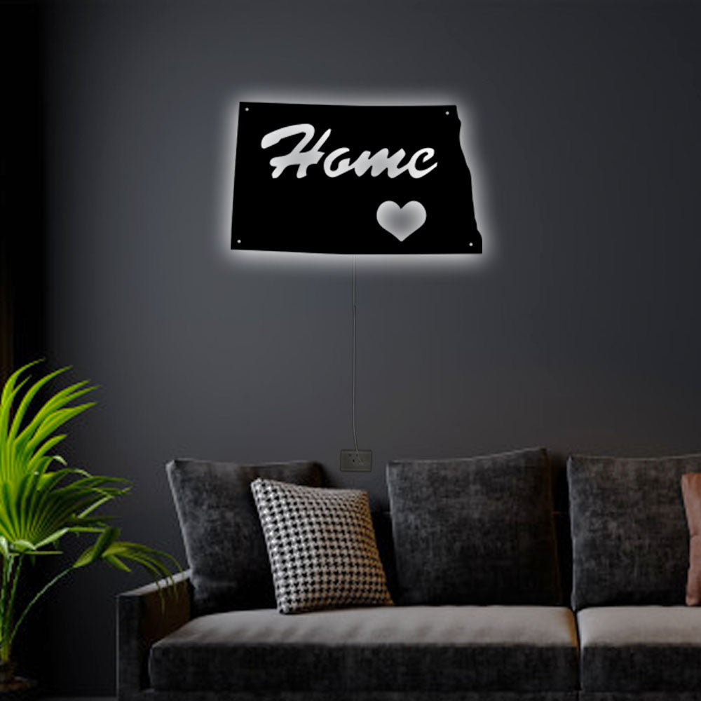 North Dakota Home Is My Love - Led Light Metal - Owls Matrix LTD