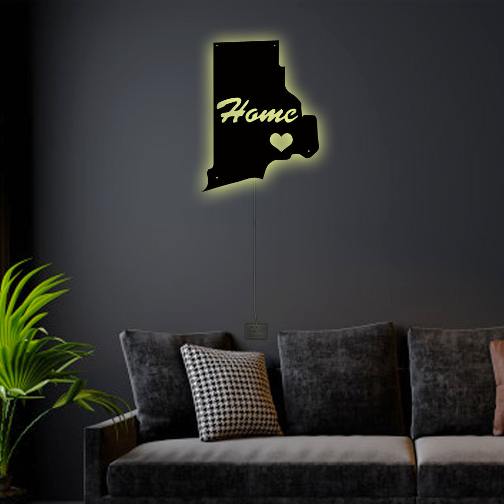 12"x12" Rhode Island Home Is My Life - Led Light Metal - Owls Matrix LTD