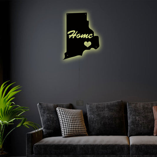 12"x12" Rhode Island Home Is My Life - Led Light Metal - Owls Matrix LTD