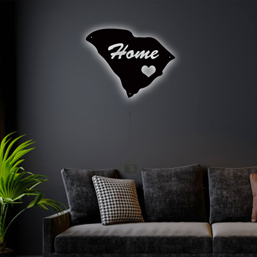 12"x12" South Carolina Home Is My Life - Led Light Metal - Owls Matrix LTD