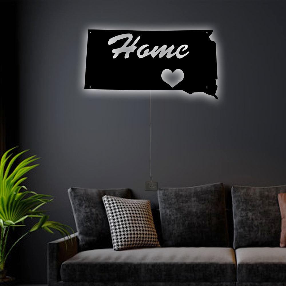 12"x12" South Dakota Home Is Love - Led Light Metal - Owls Matrix LTD