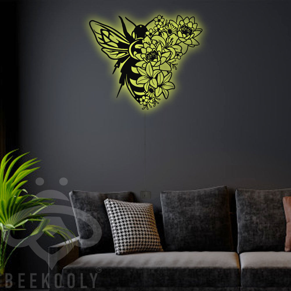 Floral Bee - Led Light Metal - Owls Matrix LTD