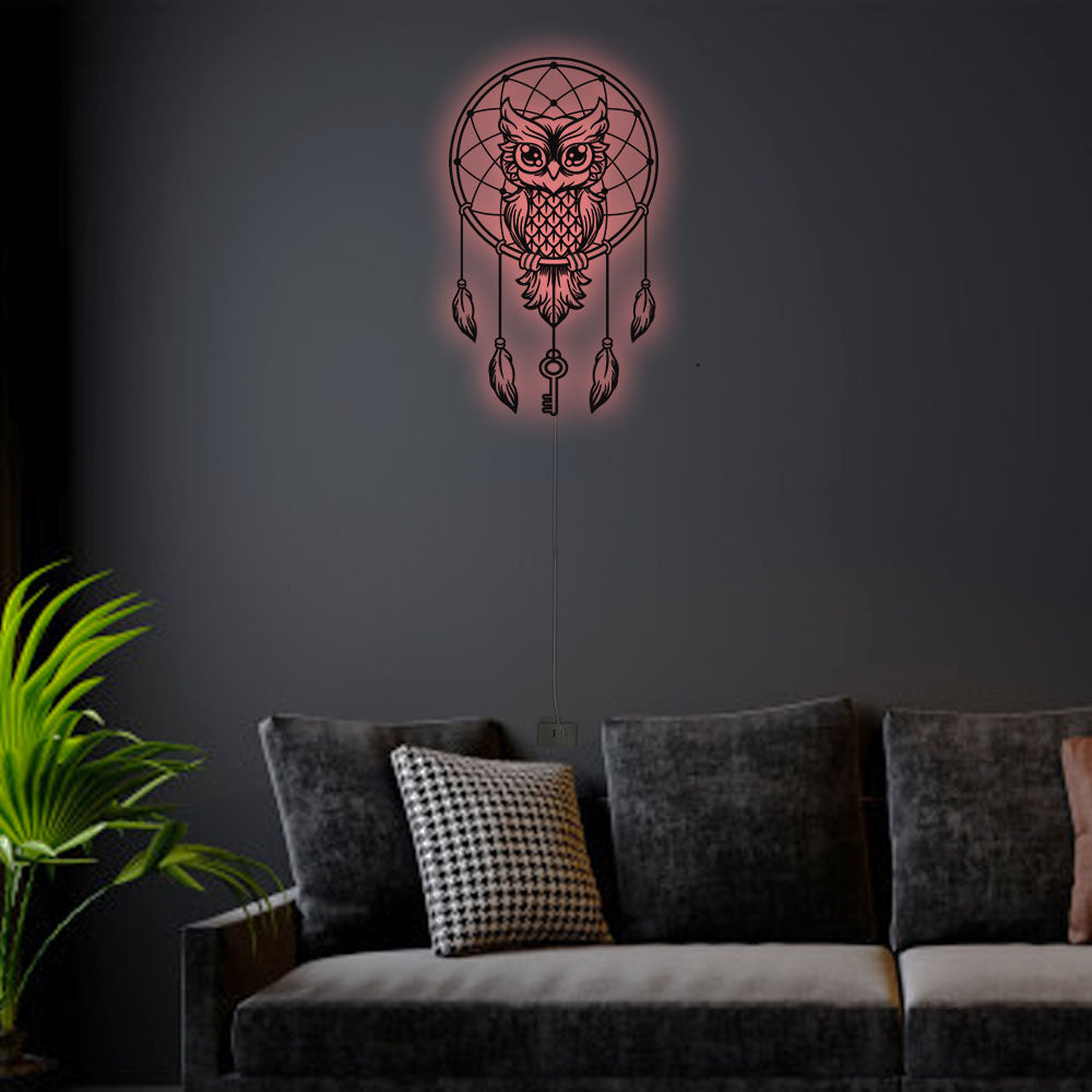 12"x12" Owl Dreamcatcher - Led Light Metal - Owls Matrix LTD