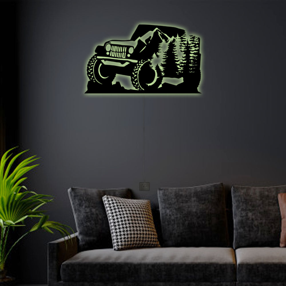 12"x12" Jeep On The Mountain - Led Light Metal - Owls Matrix LTD