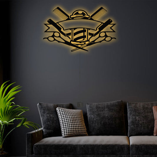 12"x12" Barber Shop - Led Light Metal - Owls Matrix LTD