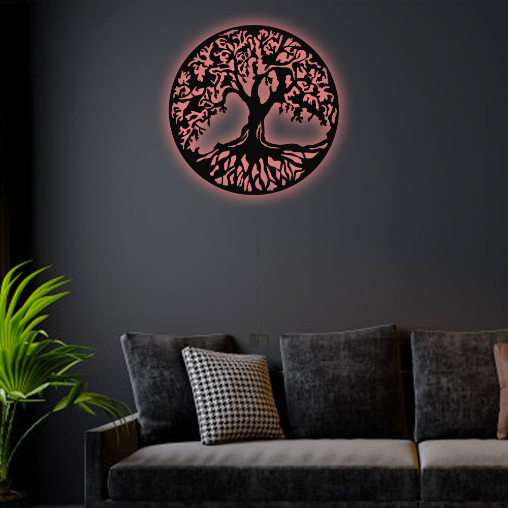 12"x12" Tree of Life Style - Led Light Metal - Owls Matrix LTD
