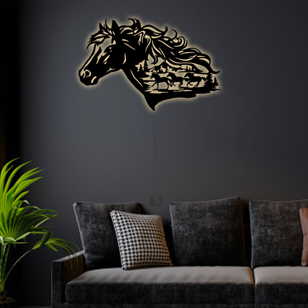 12"x12" Horse Running So Cool - Led Light Metal - Owls Matrix LTD