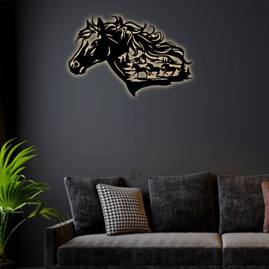 12"x12" Horse Running So Cool - Led Light Metal - Owls Matrix LTD