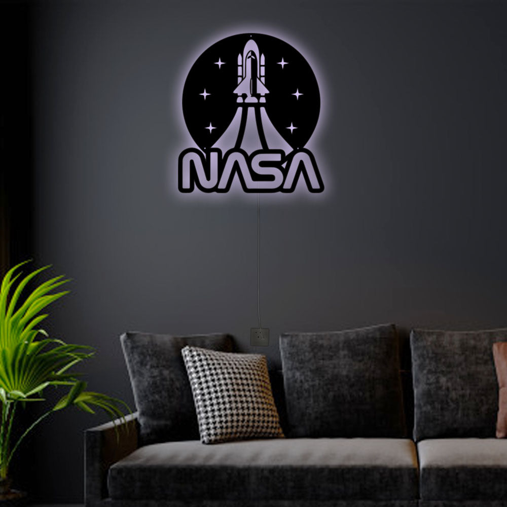 12"x12" Retro Nasa Home Is My Life - Led Light Metal - Owls Matrix LTD