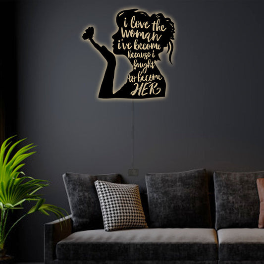 12"x12" Woman Strong Woman In Life - Led Light Metal - Owls Matrix LTD