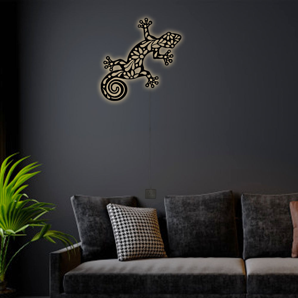 12"x12" Gecko The Lizard - Led Light Metal - Owls Matrix LTD