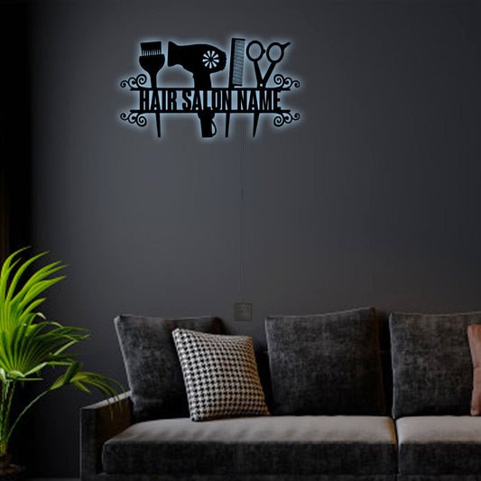 12"x12" Hair Salon My Job Personalized - Led Light Metal - Owls Matrix LTD