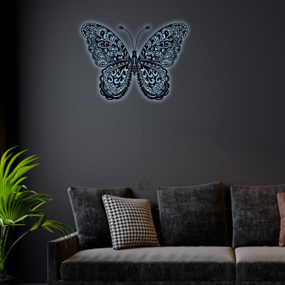 12"x12" Mandala Butterfly Lovely Style - Led Light Metal - Owls Matrix LTD