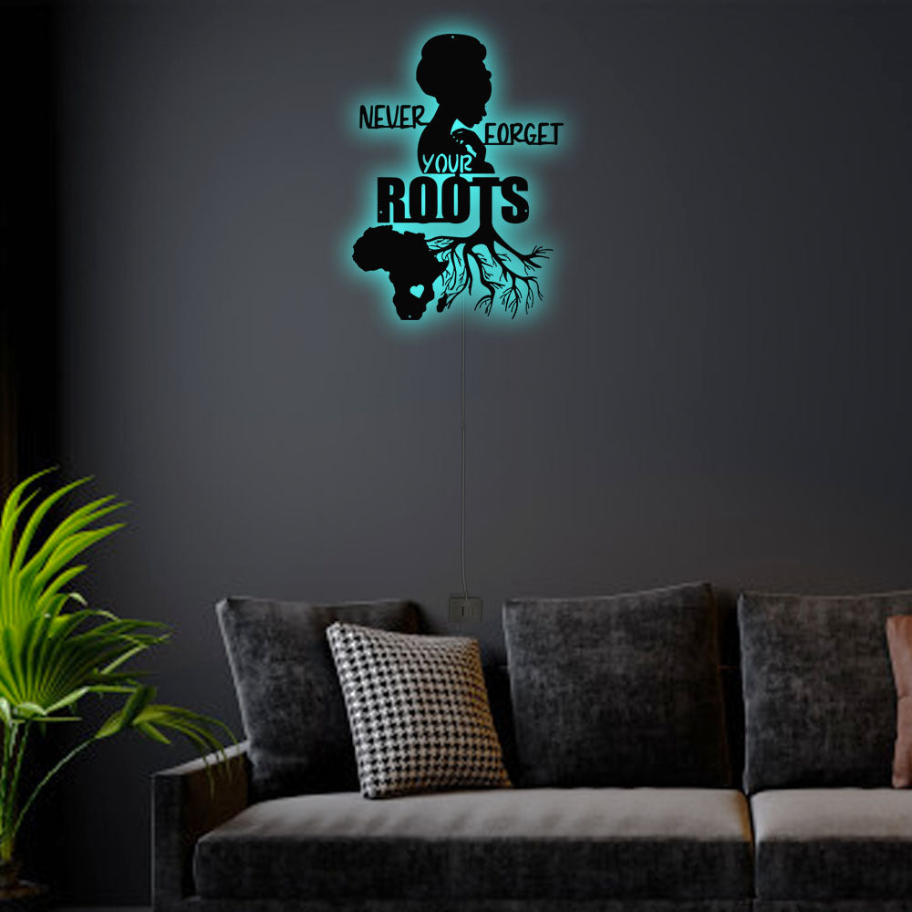 12"x12" Africa Never Forget Your Roots - Led Light Metal - Owls Matrix LTD