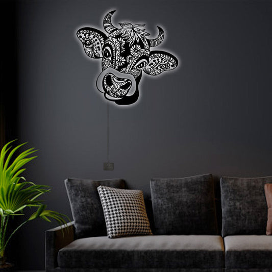12"x12" Cow Mandala Beautiful Style - Led Light Metal - Owls Matrix LTD