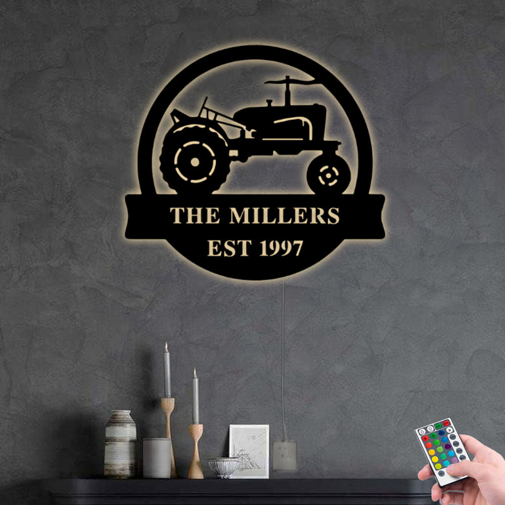 Tractor Farmhouse Style Personalized - Led Light Metal - Owls Matrix LTD