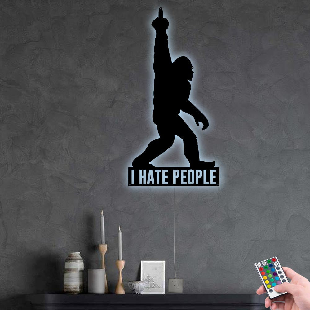 12"x12" Bigfoot I Hate People - Led Light Metal - Owls Matrix LTD