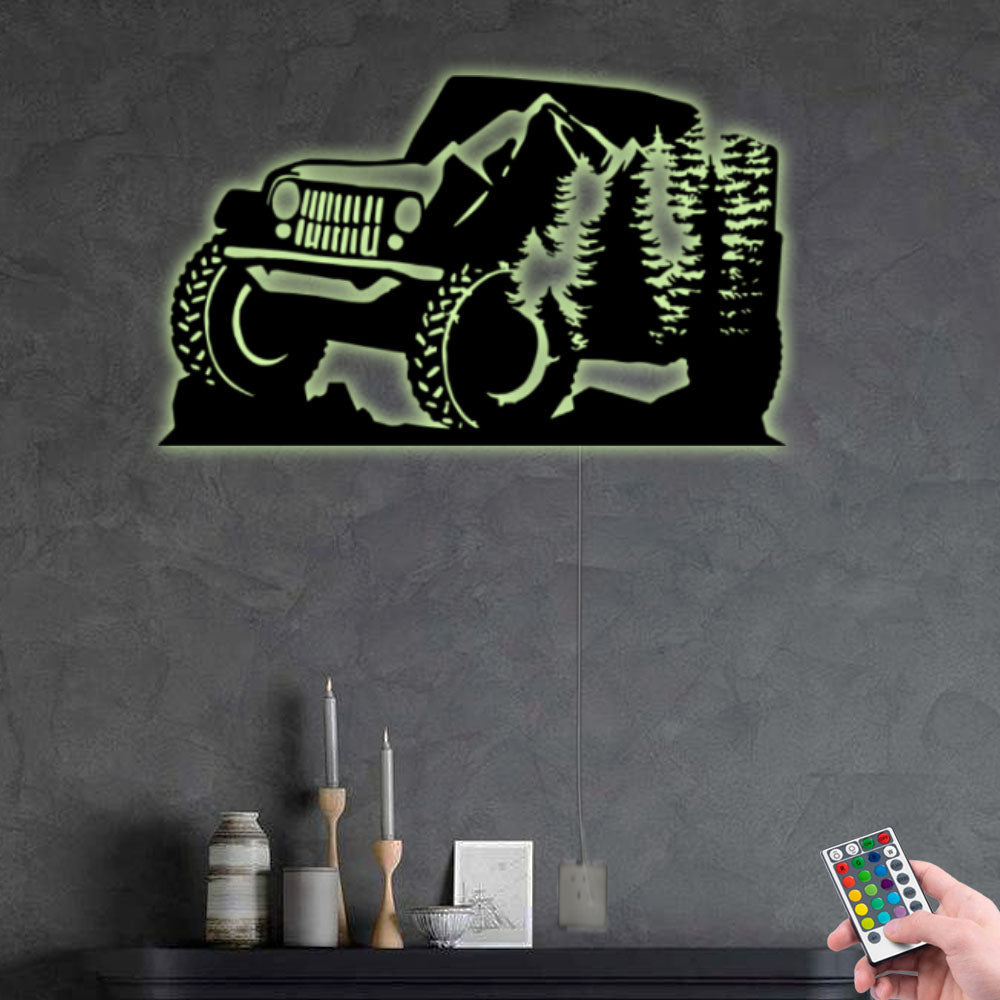 Jeep On The Mountain - Led Light Metal - Owls Matrix LTD