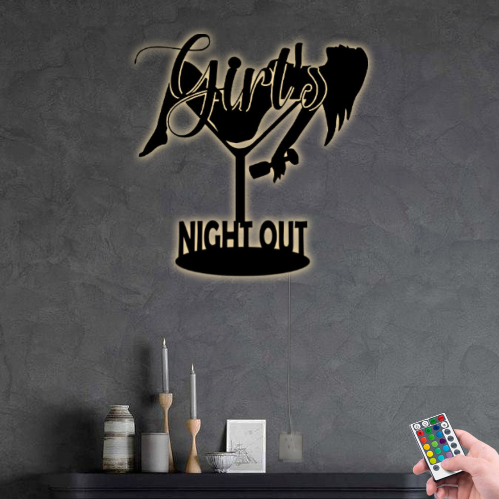 Girl Night With Wine - Led Light Metal - Owls Matrix LTD