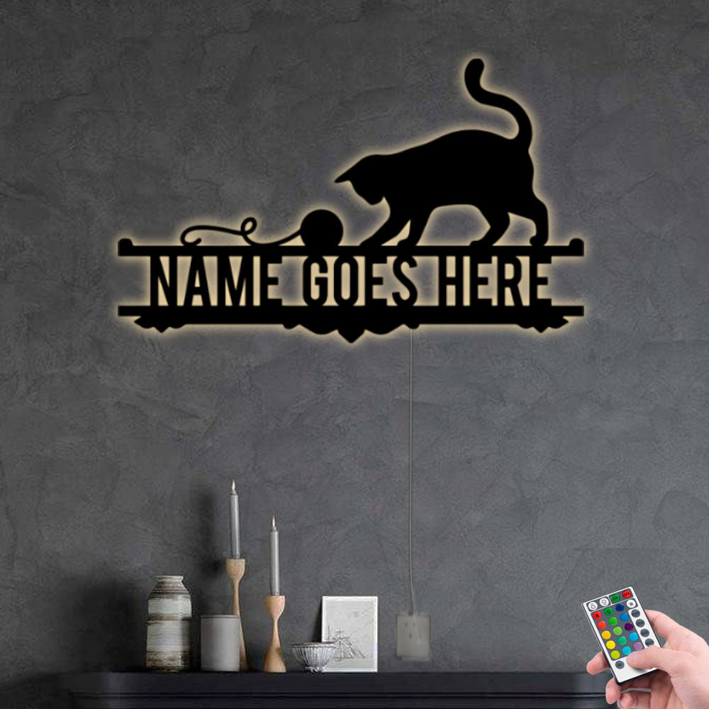 Cat Lovely Knitting Cat Personalized - Led Light Metal - Owls Matrix LTD