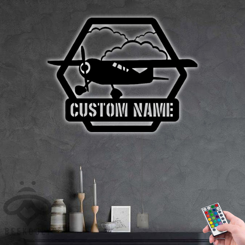 12"x12" Airplane Love Life Personalized - Led Light Metal - Owls Matrix LTD