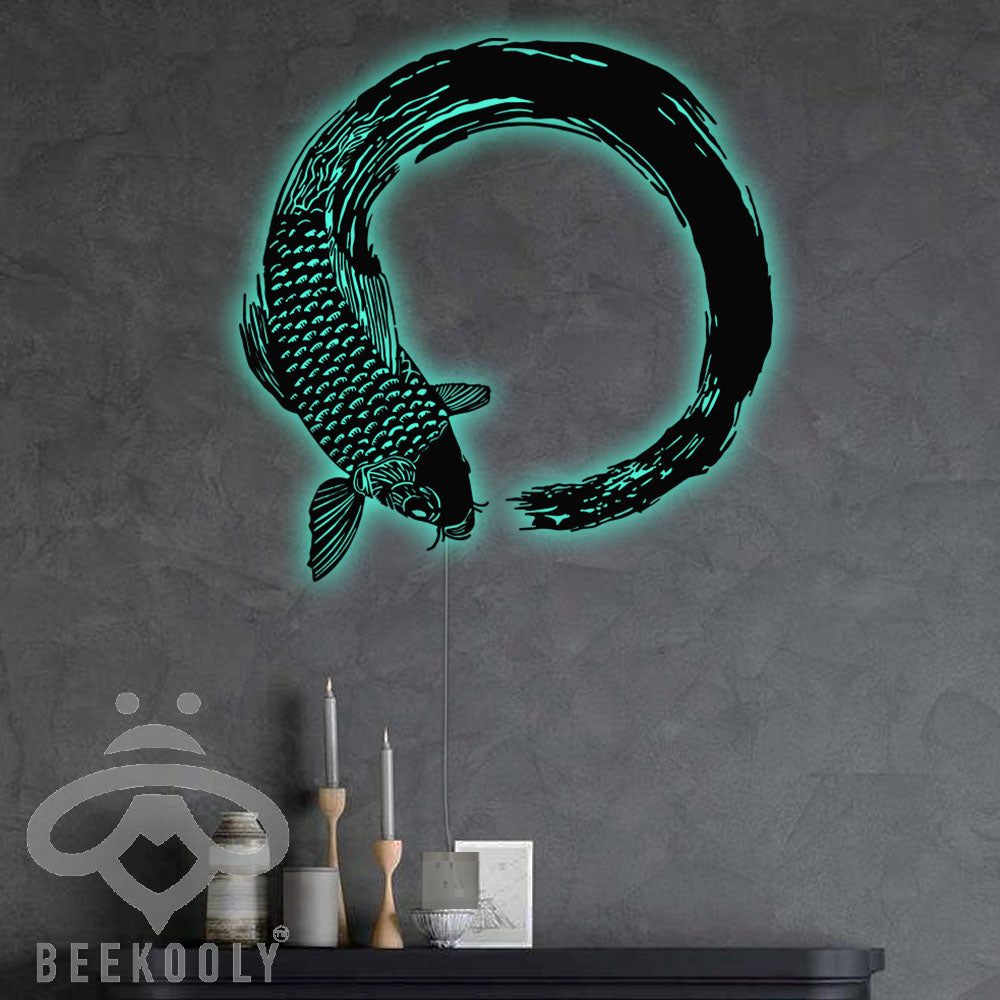 Koi Fish Enso Circle - Led Light Metal - Owls Matrix LTD