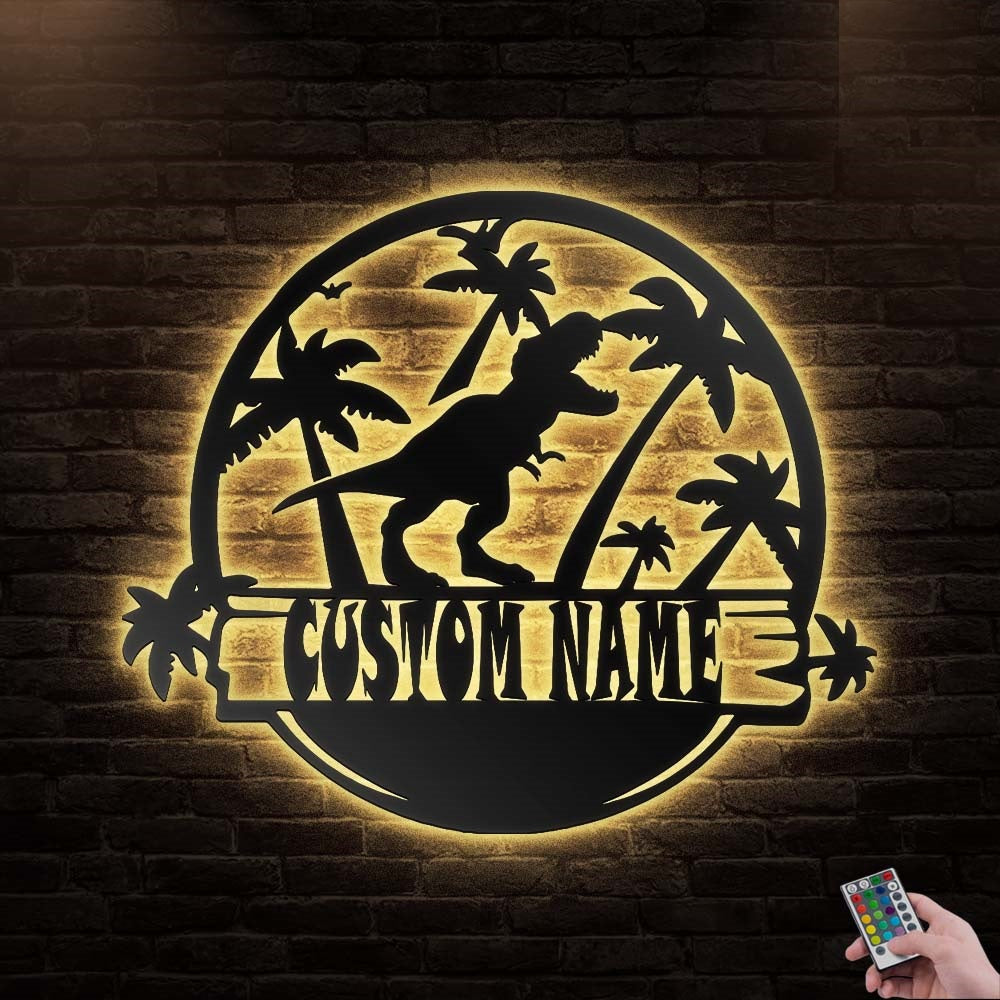 12"x12" T-rex Tyrannosaurus Dinosaur Style - Led Light Metal - Owls Matrix LTD