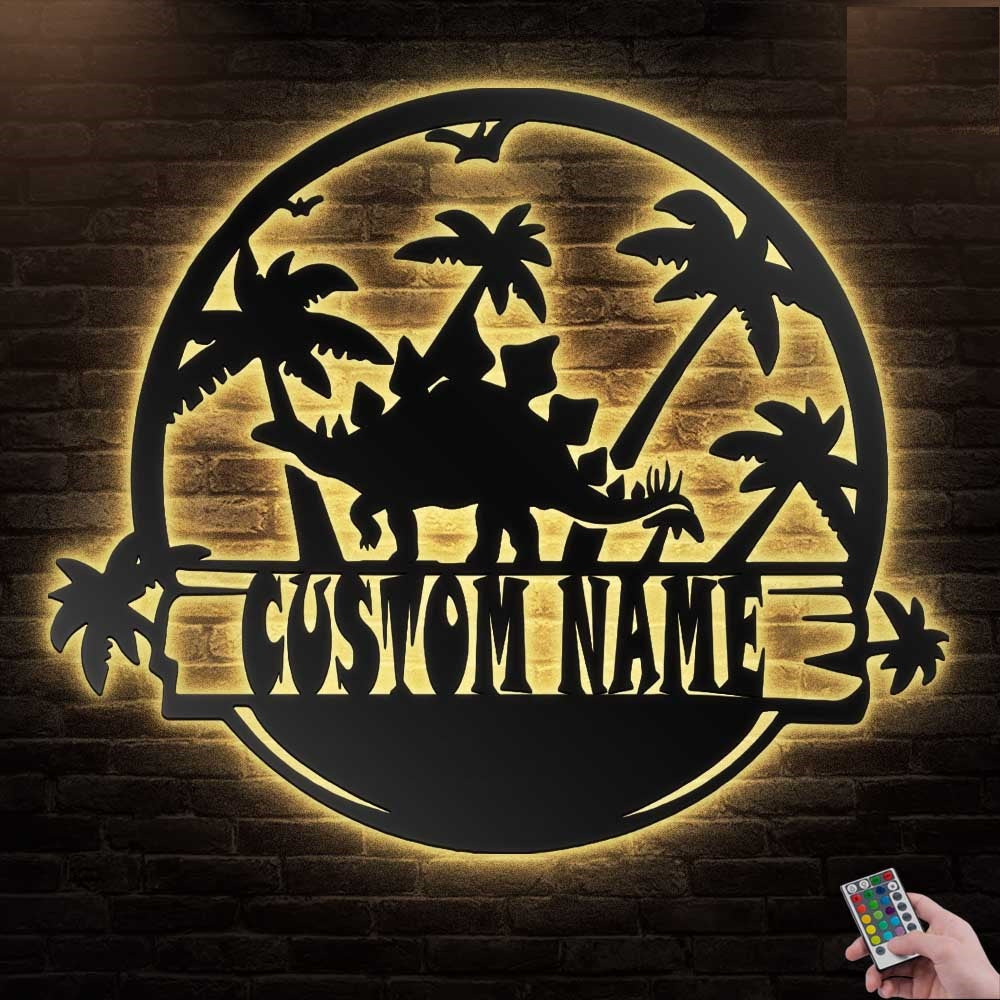 12"x12" Stegosaurus Dinosaur Animals Personalized - Led Light Metal - Owls Matrix LTD