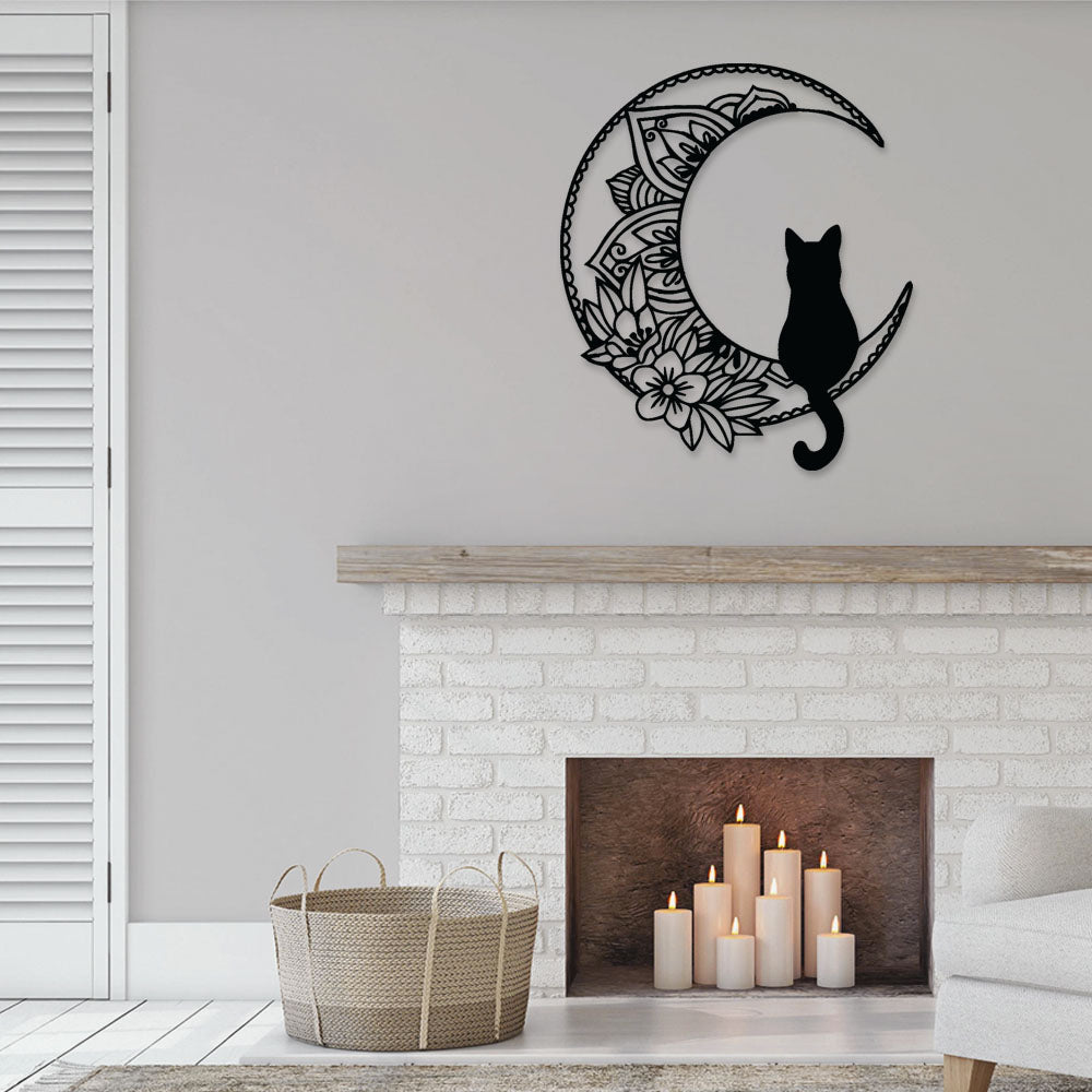 Cat Black Cat On The Moon - Led Light Metal - Owls Matrix LTD