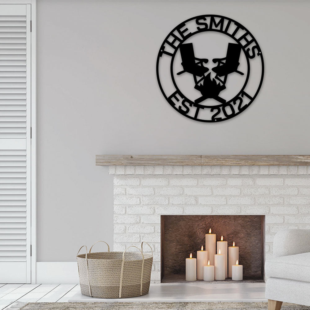 Camping Campfire Family Name Camping Personalized - Led Light Metal - Owls Matrix LTD